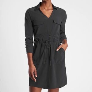 Athleta Zumba Black V-Neck Drawstring Shirt Dress